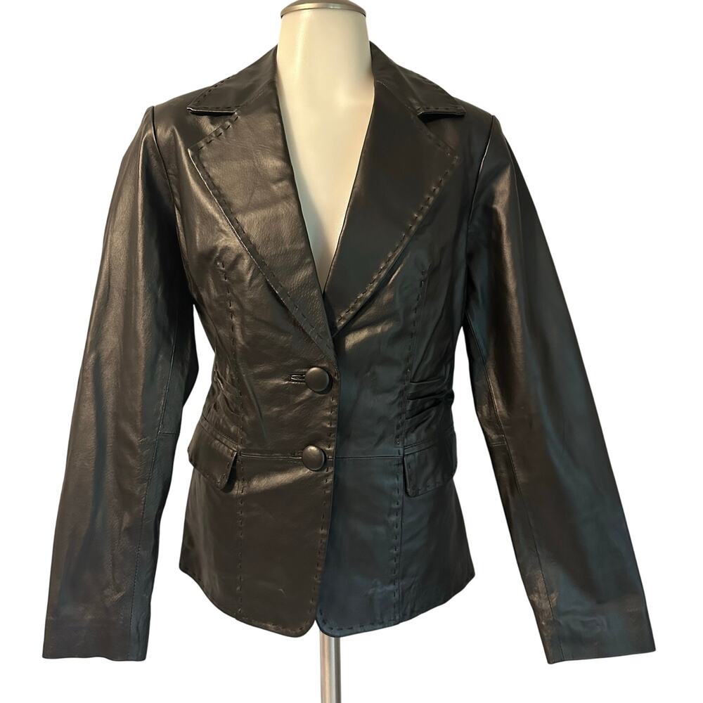 Colleen Lopez Genuine Leather Jacket Coat Polyester Lined Tie Waist Size Small